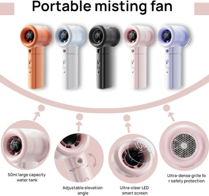 Handheld Turbo Misting Fan with LED Display & Safety Lock