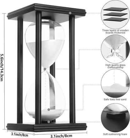 Hourglass Sand Timer,Black Wooden 30/45/60 Minute Sandglass Timer for Home,Desktop,Classroom Kitchen Restaurant Office Living Room Decor (30 Min, Purple Sand)