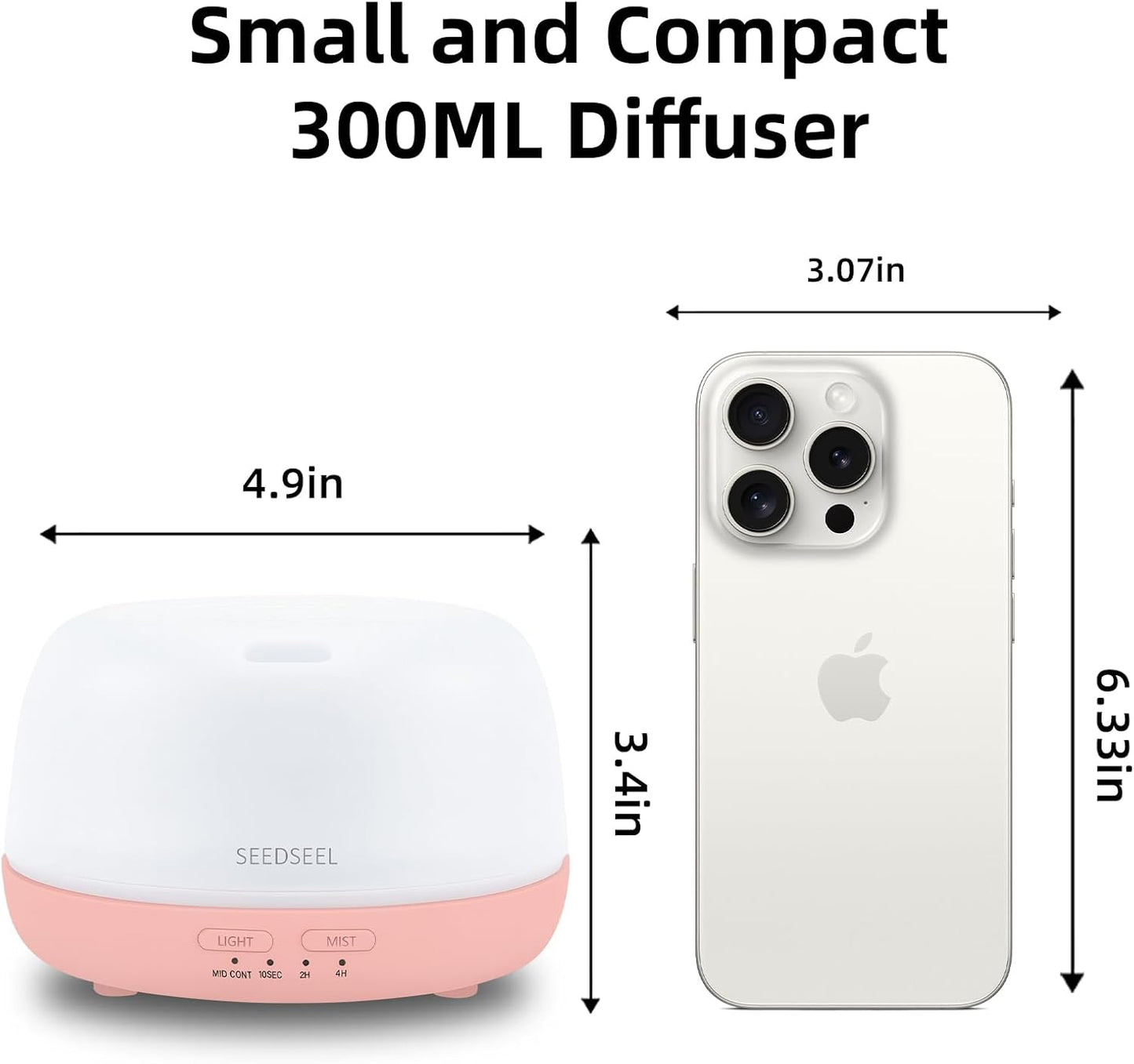 SEEDSEEL 300ML Essential Oil Diffuser with 7-Color LED Lights and Remote Control, Modern Minimalist Design, High-Efficiency Ultrasonic Mist Aromatherapy Diffuser for Home