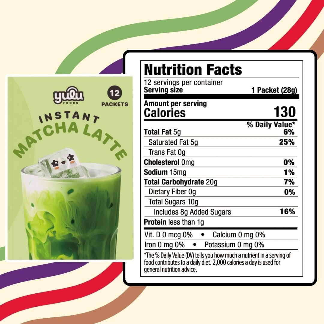 YULU FOODS Matcha Instant Latte Mix (12 Servings, 8.47 oz) | 3-in-1 Japanese Matcha Latte Powder with Creamer & Sugar | Non-Dairy | Hot or Iced Café-Style Latte in Seconds