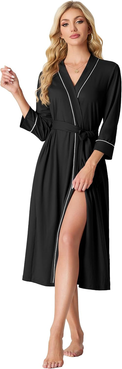 PrinStory Robes for Women 3/4 Sleeve Long Bath Robe XS-4XL