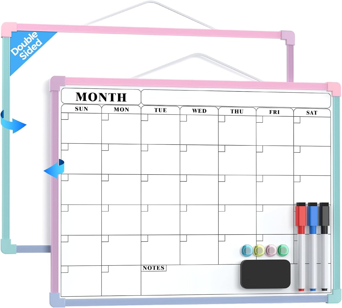 MaxGear Monthly Calendar Dry Erase Board for Wall, 16"x12", White Frame | Double-Sided, Hanging Small White Board, Portable Whiteboard for Planning, Drawing, Memo, to Do List, Home, Kitchen, Office