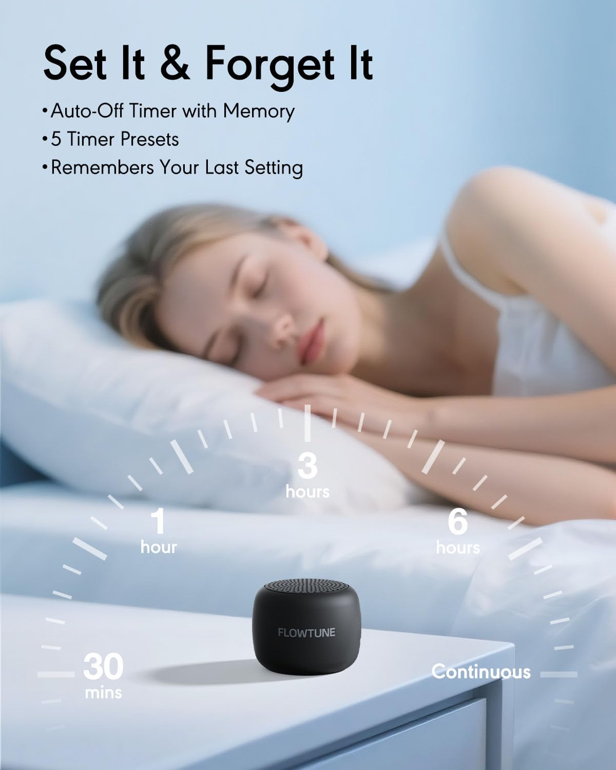 FLOWTUNE Sound Machine White Noise Machine for Baby Adults, 18 Non-looping Sounds, Timer, Memory Function, Portable Sleep Sound Therapy Gift (Mint Green)