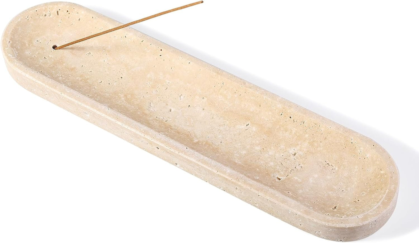 Koville Natural Marble Incense Holder, Incense Holder for Sticks with 9 Holes, Handmade Incense Burner Ash Catcher for Meditation Yoga SPA, Balsam Fir/Palo Santo/Sage/Cone (White)