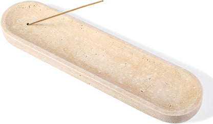 Koville Natural Marble Incense Holder, Incense Holder for Sticks with 9 Holes, Handmade Incense Burner Ash Catcher for Meditation Yoga SPA, Balsam Fir/Palo Santo/Sage/Cone (White)