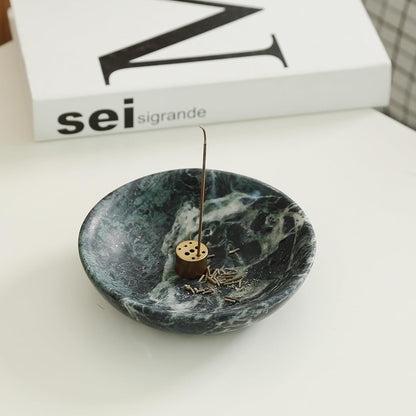 Koville Natural Marble Incense Holder, Incense Holder for Sticks with 9 Holes, Handmade Incense Burner Ash Catcher for Meditation Yoga SPA, Balsam Fir/Palo Santo/Sage/Cone (White)