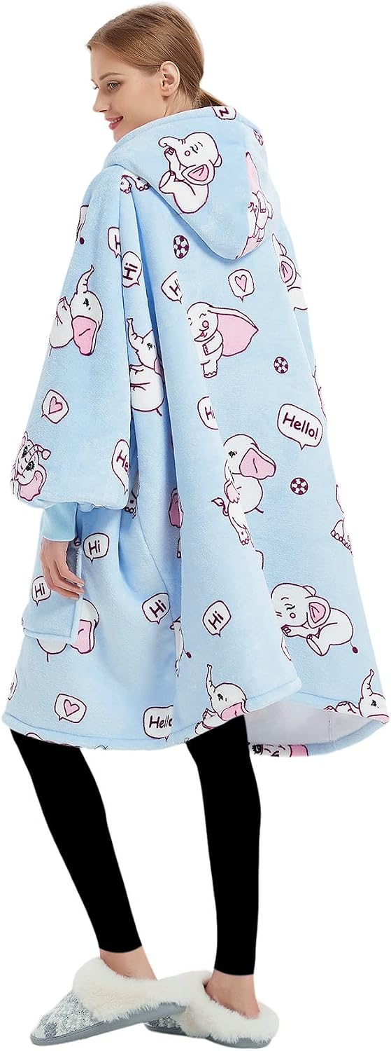 KFUBUO Wearable Blanket Hoodie for Adults Sherpa All Patterns Cat Oversized Sweatshirt Blanket with Pockets for Women