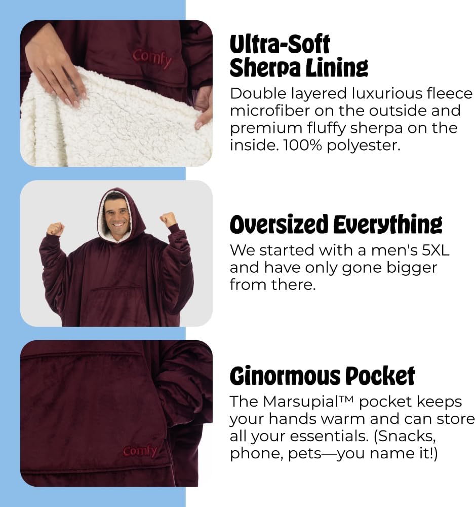THE COMFY Original | From Shark Tank | Patented | Oversized Sherpa Wearable Blanket Hoodie| Gift for Women & Men | One Size