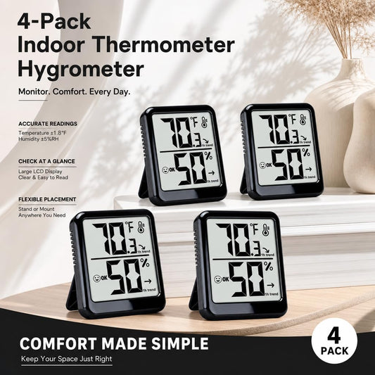 4 Pack Room Thermometer Indoor Hygrometer Humidity Gauge Meter