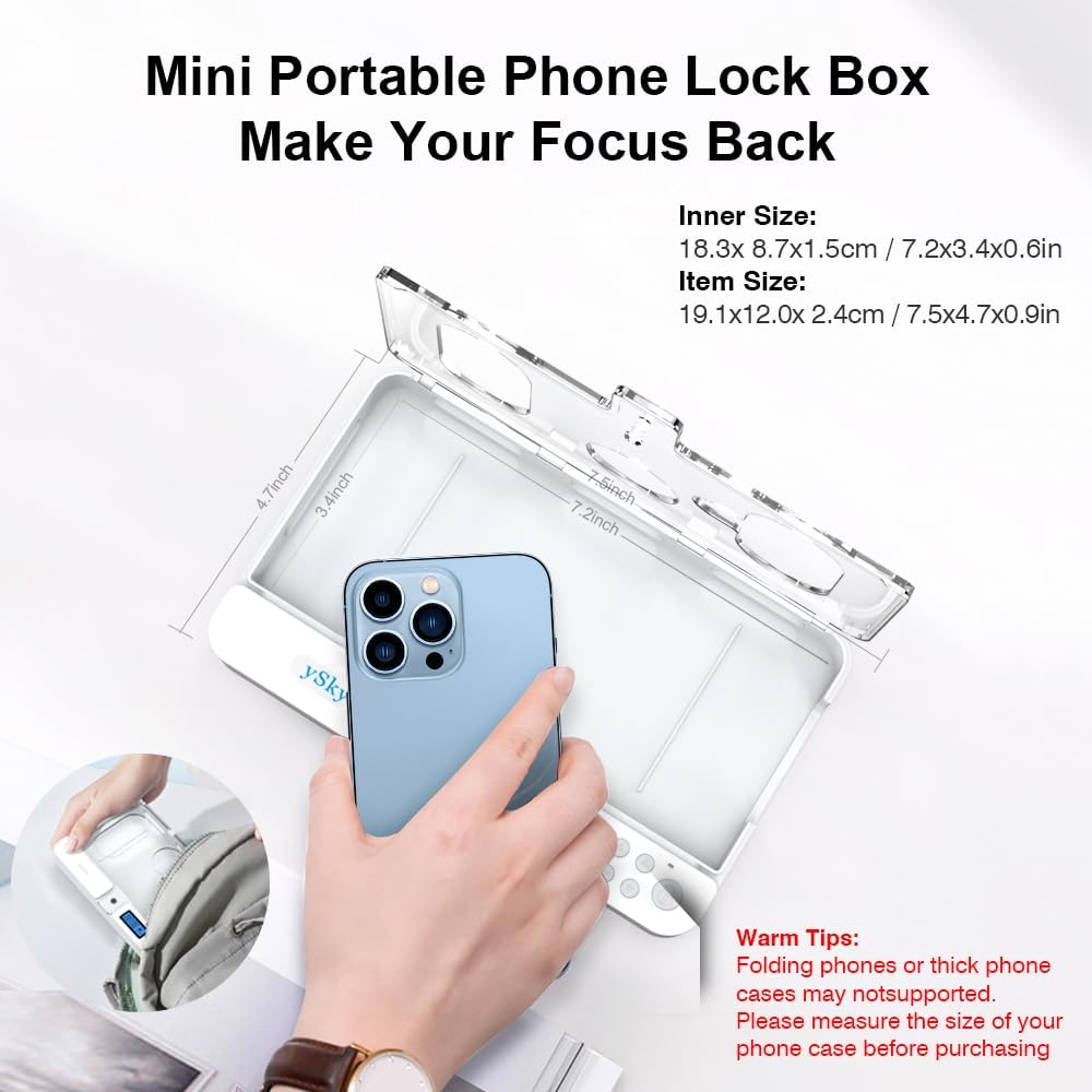 ySky Phone Lock Box with Timer,Phone Access Blocker Device for Cell Phones, Limits Smartphone Access, Reduces Screen Time & Improves Focus,Timed Jail Locker to Help Kids,Students, Adults Focus Back
