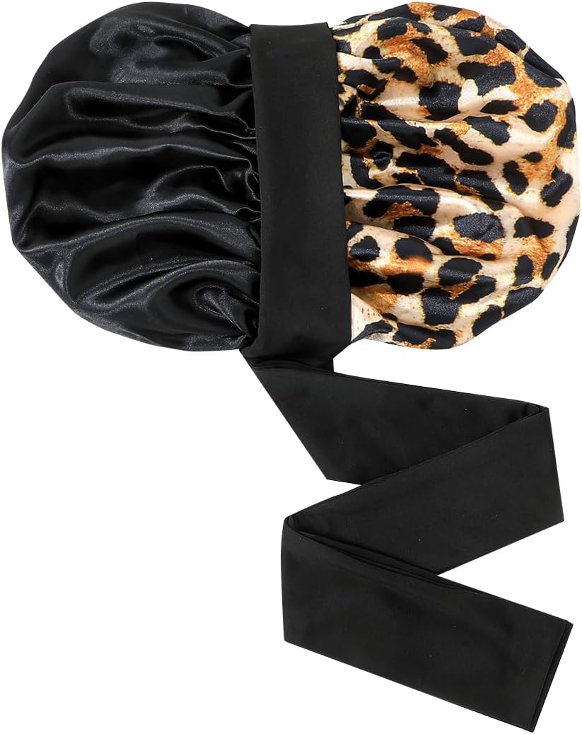 GDTOGRT Satin Silk Bonnet for Sleeping Women - Double Layer Sleep Hair Bonnets Caps for Curly Braid Hair with Tie Band