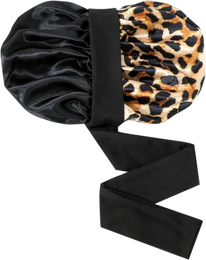 GDTOGRT Satin Silk Bonnet for Sleeping Women - Double Layer Sleep Hair Bonnets Caps for Curly Braid Hair with Tie Band