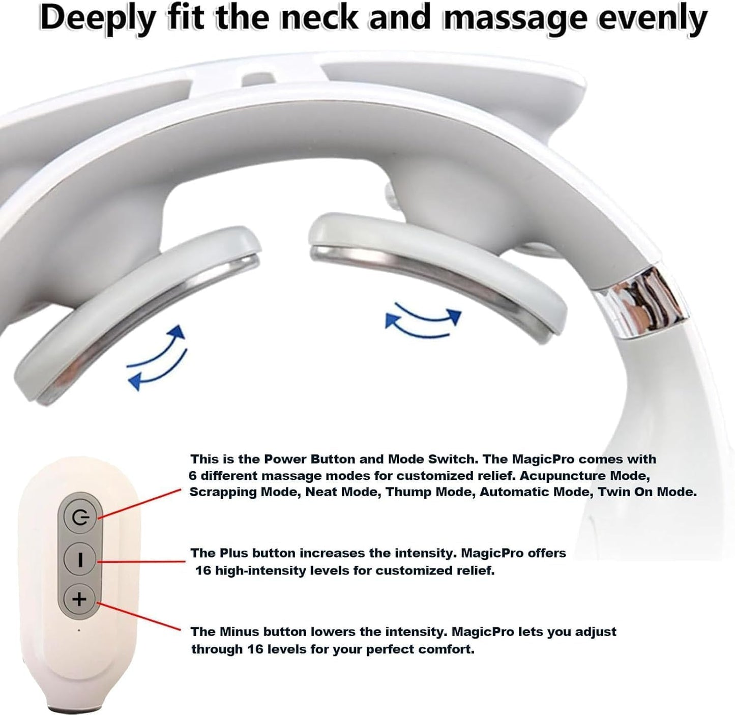Ayland Vitality Magic Pro 2.0 Neck Massager, Portable Neck Relaxation Device, 4-Head Portable Neck Massage with 6 Vibration Modes & 15 Intensity Levels, Ergonomic Design Promote Muscle Relaxation