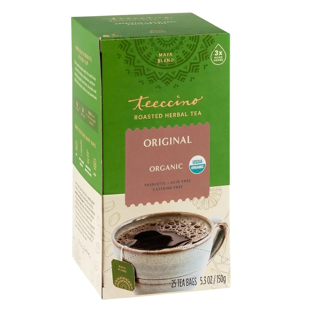 Teeccino Herbal Tea Sampler Assortment - 12 Tea Bags - Maca Chocolaté, French Roast, Hazelnut, Vanilla Nut - Roasted Caffeine Free Herbal Tea, Prebiotic for Natural Energy