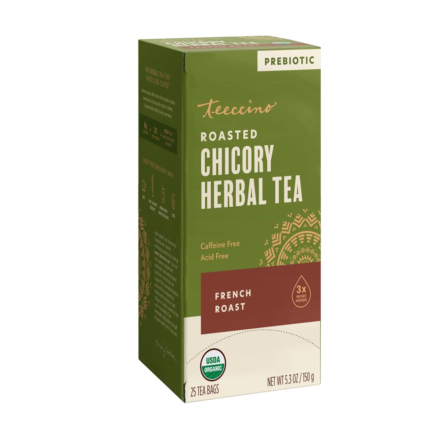 Teeccino Herbal Tea Sampler Assortment - 12 Tea Bags - Maca Chocolaté, French Roast, Hazelnut, Vanilla Nut - Roasted Caffeine Free Herbal Tea, Prebiotic for Natural Energy