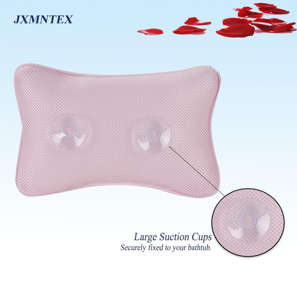 Bathtub Pillow, Non Slip, Breathable Soft, Comfortable Head Neck Support, Machine Washable, 2 Large Suction Cups (White)