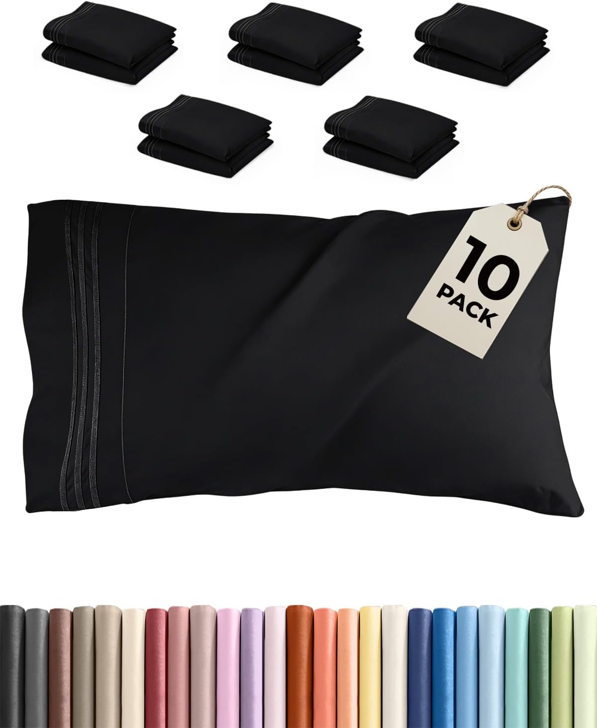 Standard Pillow Cases Set of 10 - Ultra Soft Hotel Quality Pillowcase Covers - Comfy, Cozy & Wrinkle Free - Shrink, Stain and Fade Resistant - Machine Washable Pillow Protectors - 10 Pcs Set - White - Colors B
