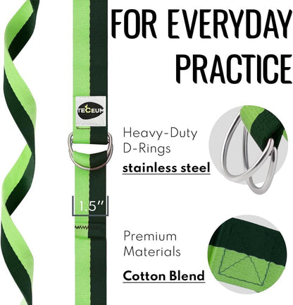 TECEUM 2 IN 1 Yoga & Mat Strap for Stretching – Cotton – 6/8/10 ft