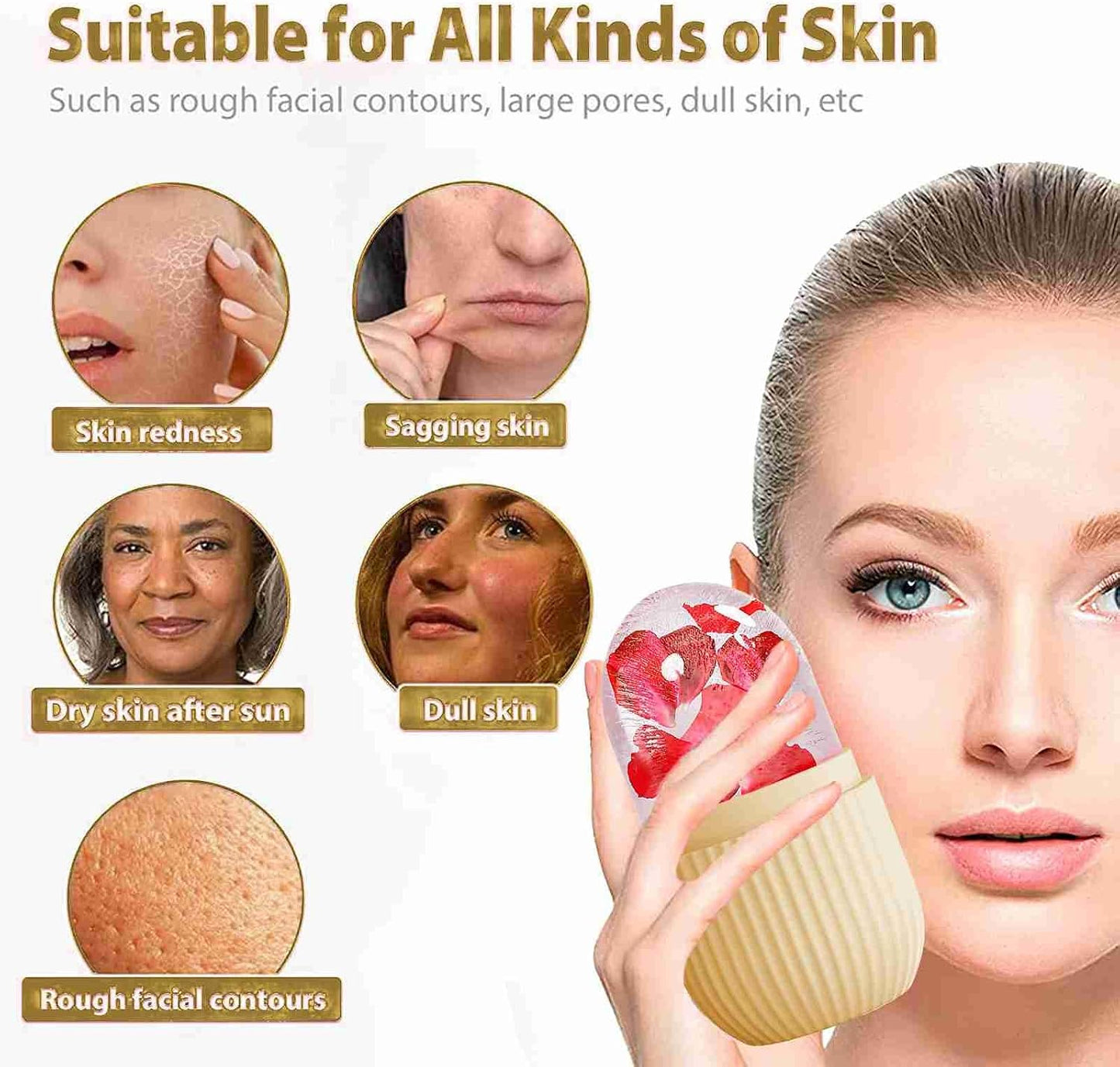 XHJRI Ice Cube Roller Massager for Face, Eyes and Neck Naturally Conditioning and Skin Care,De-Puff Eye Bags,Reduce Migraine Pain,Reusable Massage Silicone Ice Mold (Pink)
