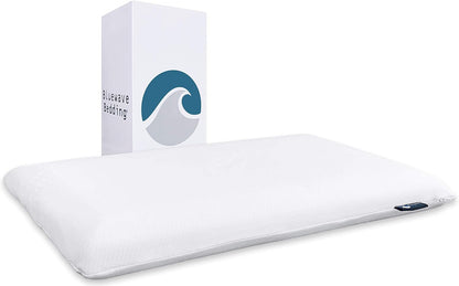Bluewave Bedding Ultra Slim Max Cool CarbonBlue Gel Memory Foam Pillow for Stomach and Back Sleepers - Thin, Flat Design with Advanced Cooling (2.75-Inch Height, Standard Size)