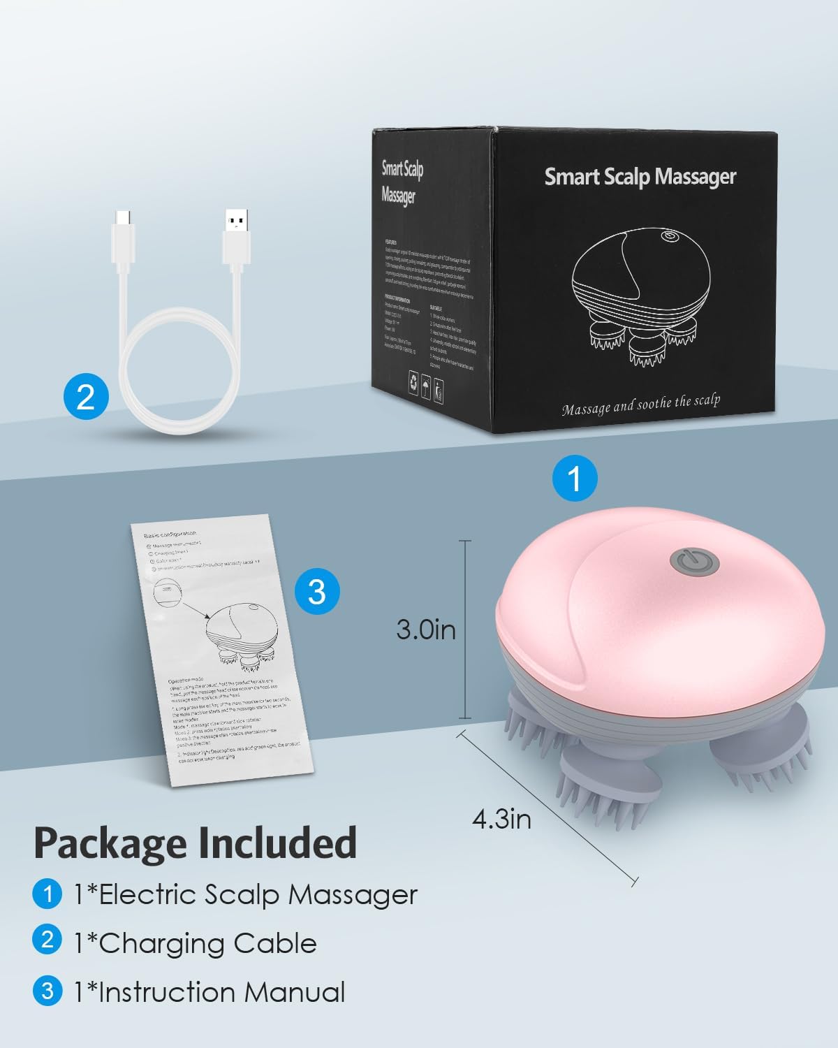 AMIR Upgraded Electric Scalp Massager, Portable Head Massager with Kneading 96 Massage Nodes, Handheld Head Scratcher Massager for Stress Relax and Pain Relief, Ideal Valentine‘s Day Gift for Her/Him