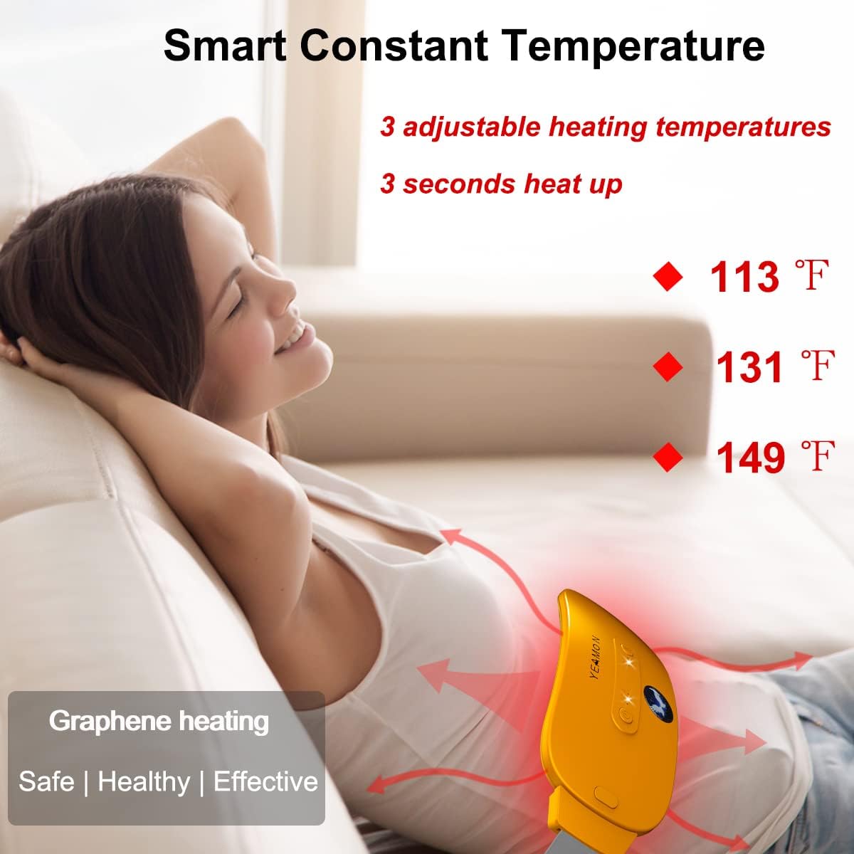 Portable Cordless Heating Pad, Electric Waist Belt Device, Fast Heating Pad with 3 Heat Levels and 3 Massage Modes, Back or Belly Heating Pad, Gift for Her, Women and Girl