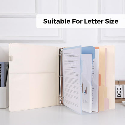 SKYDUE 3 Ring Binder with Clipboard, 13.2" × 10.2" Faux Leather 1 Inch Binder Organizer with 5 Pocket Dividers, Notepad, Labels & 2 Storage Pockets for Teachers, Students, Nurses & Office Work