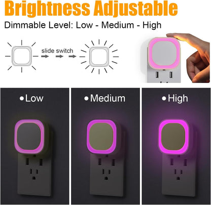 YUNLEX 2 Pack Amber Night Light, Dusk to Dawn Sensor, Warm Glare-Free Reflected Glow, 3-Level Dimmer, Auto On/Off, Plug-in LED Nightlight for Bedroom, Kids, Bathroom, Sleep, Baby Nursery, Toddler