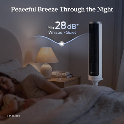 LEVOIT Tower Fan for Bedroom, Standing Fan with 36”-47” Adjustable Height, 90° Oscillating Room Fan, 28dB Quiet for Sleep, 23 ft/s Velocity, 5 Speeds 4 Modes, 12H Timer, Remoter, for Home, White