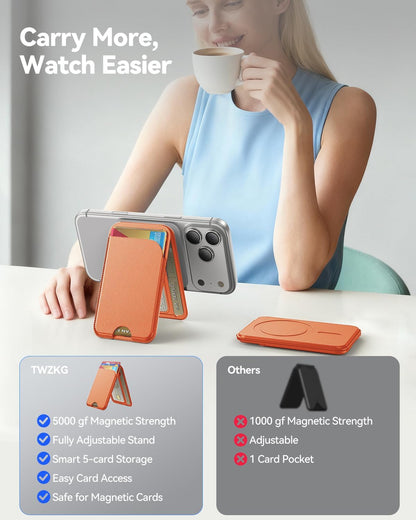 TWZKG for MagSafe Wallet, Works with Apple Find My,5 Card Holder with Stand
