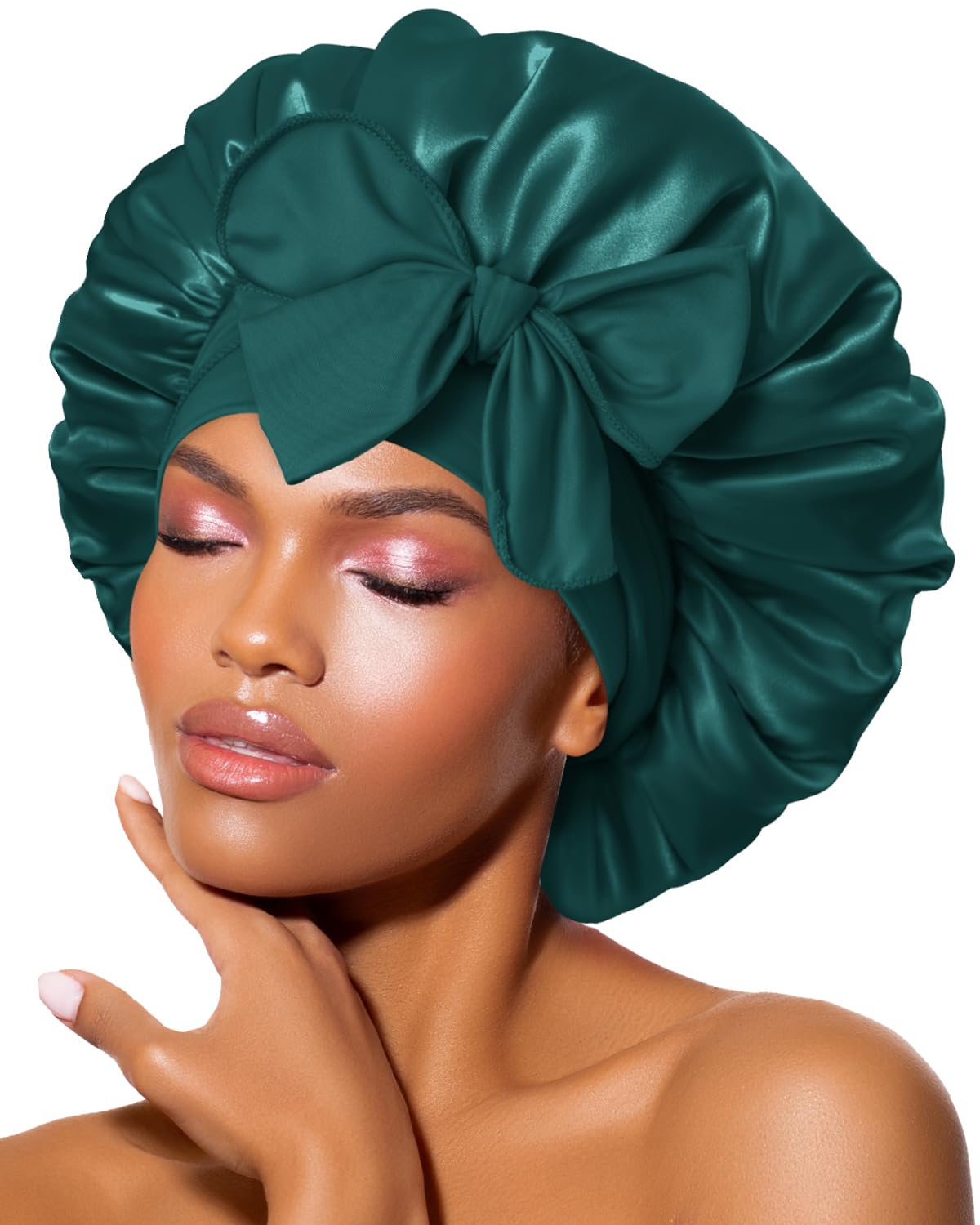 BONNET QUEEN Silk Bonnet for Sleeping for Women Satin Bonnet Night Cap for Curly Hair with Tie Band, Single Layer, Cream Pink