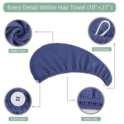 Dolwis Microfiber Hair Drying Towel - 2Packs Waffle Long Hair Head Turban Wraps Terry Cloth Fast Absorbent Dry Anti Frizz Twist Plopping Curly Shower Turban for Women Wet Hair (Green)