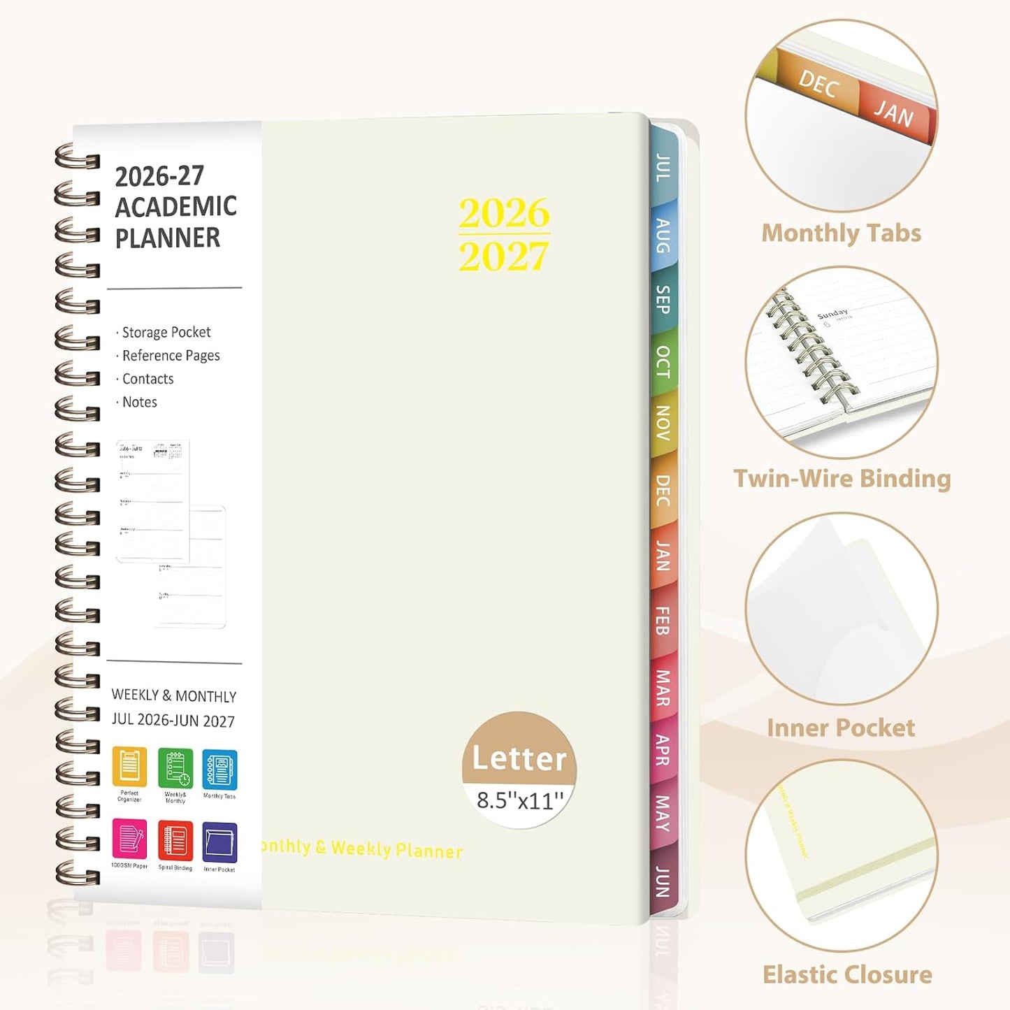 Planner 2026-2027, Weekly and Monthly Calendar Planner, JUL 2026 - JUN 2027 | A5(6.3'' x 8.5''), Hardcover, Agenda Book, Sprial Bound, Inner Pocket, Office and School Use