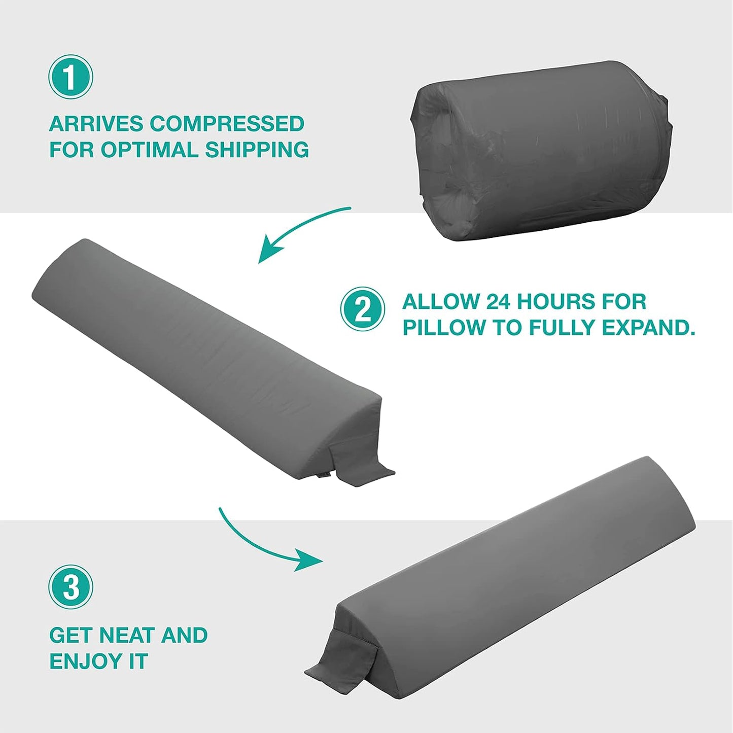 Vekkia 34" Extra-Long Wedge Pillow, 5.5" Bed Wedge Pillow for Sleeping,Gray