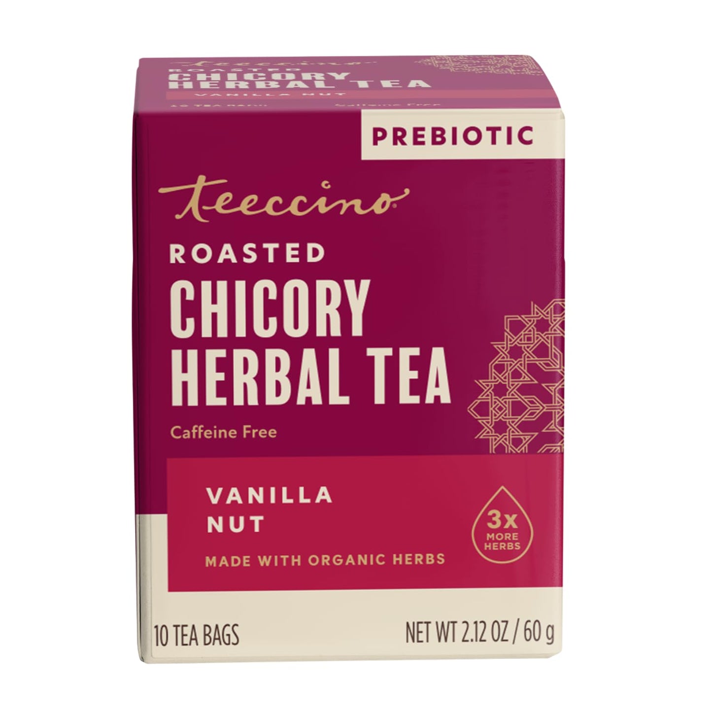 Teeccino Holiday Herbal Tea Sampler Assortment - Candy Cane, Gingerbread, Snickerdoodle - Caffeine-Free Holiday Dessert Teas with Prebiotic Chicory, 12 Tea Bags