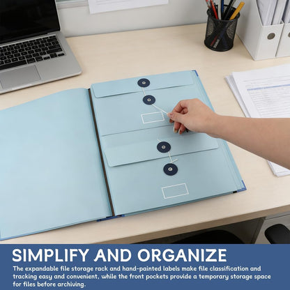 Important Document Organizer, A4 Portfolio Binder Folder with Labels, Blue
