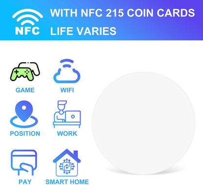 NFC Tag NFC Stickers White NTAG215 Tag Rewritable Round Coin NFC Cards with Adhesive Back Compatible with Tagmo NFC Enabled Mobile Phones