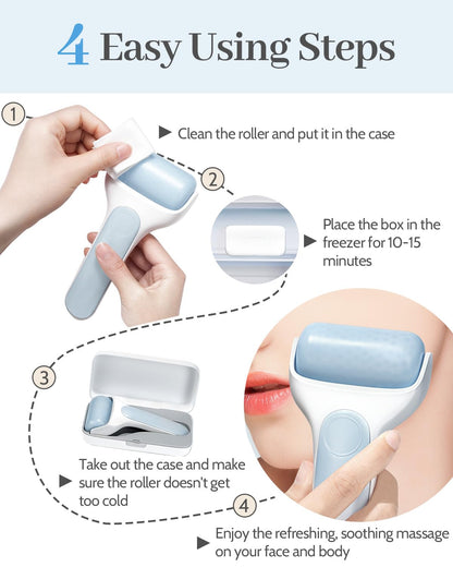 MORGLES Ice Roller for Face, Premium Facial Roller for Puffiness, Dark Circles and Lymphatic Drainage, Cold Face Roller for Women Self Care with Carry Case