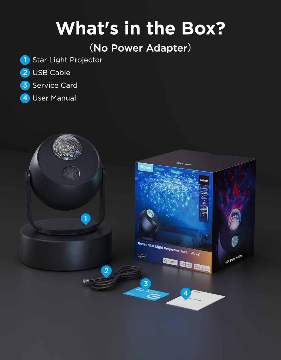 Govee Star Light Projector with 3 Aurora Flowing Effects, Works with Matter, Alexa and Google Assistant, 52 Scene Modes, 18 White Noise Options, LED Night Light Projector for Bedroom, Without Plug