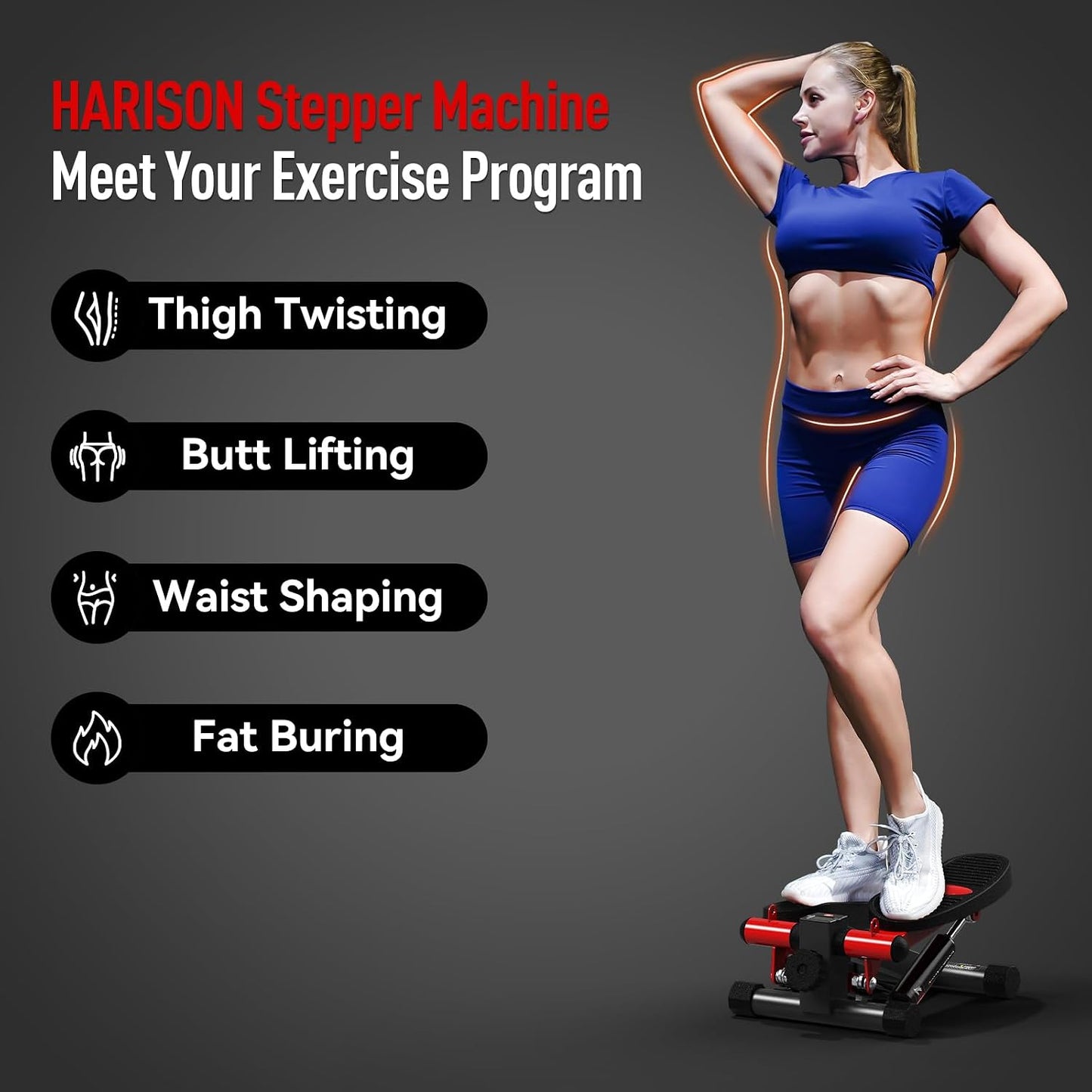 HARISON Mini Steppers for Exercise, Stair Stepper with LCD Monitor 330LBS Capacity, Portable Under Desk Stepper for Home Workout