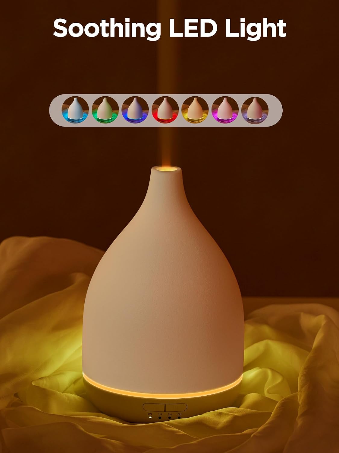 InnoGear Oil Diffuser, 300ML Ceramic Diffuser for Essential Oils Handcrafted Aromatherapy Diffuser Ultrasonic Cool Mist Humidifier with 4 Timers Waterless Auto Off for Room Office, White