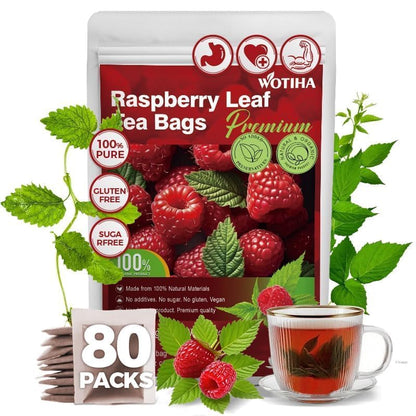 WOTIHA 80 Count Premium Raspberry Leaf Tea Bags - Pure Red Raspberry Leaf, Supports Pregnancy Health & Menstrual Comfort, Aids Childbirth Prep, Caffeine-Free, Additive-Free