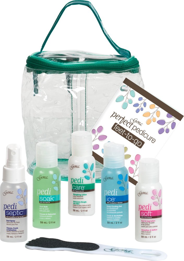 Gena Pedi Pak Intro Kit - 7-Piece Pedicure Kit Foot Spa with Foot Scrub, Soak & Pumice Stone in A Tote, At-Home Pedicure Set