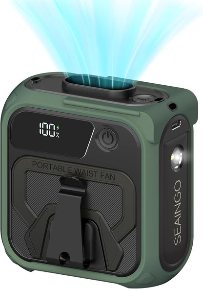 SEAINGO Portable Waist Fan Rechargeable – 10000mAh, 42 ft/s Max, 5 Speeds 16000RPM, Personal Cooling Wearable Clip Body Belt Shirt Fans, Hanging Neck Fan with Light