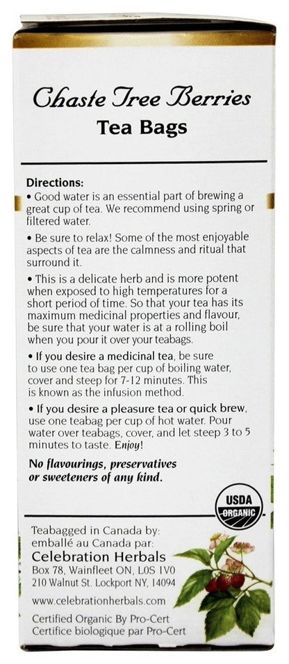 Celebration Herbals Organic Chaste Tree Berries Tea, 24 Bags