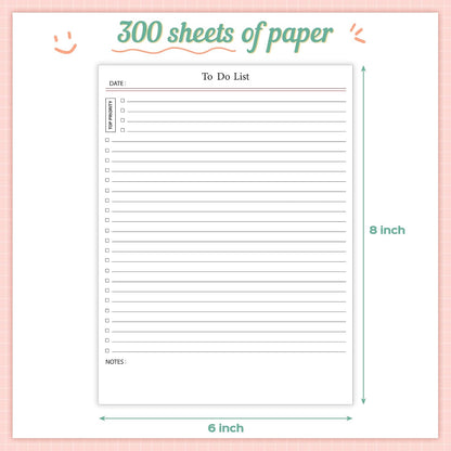 Spakon 300 Sheets Daily to Do List Notepad Notebook Library Card to Do Planner Checklist Memo Writing Pad Schedule Reminder Office Homework Planner for Task, 6" x 8(Classic,White)