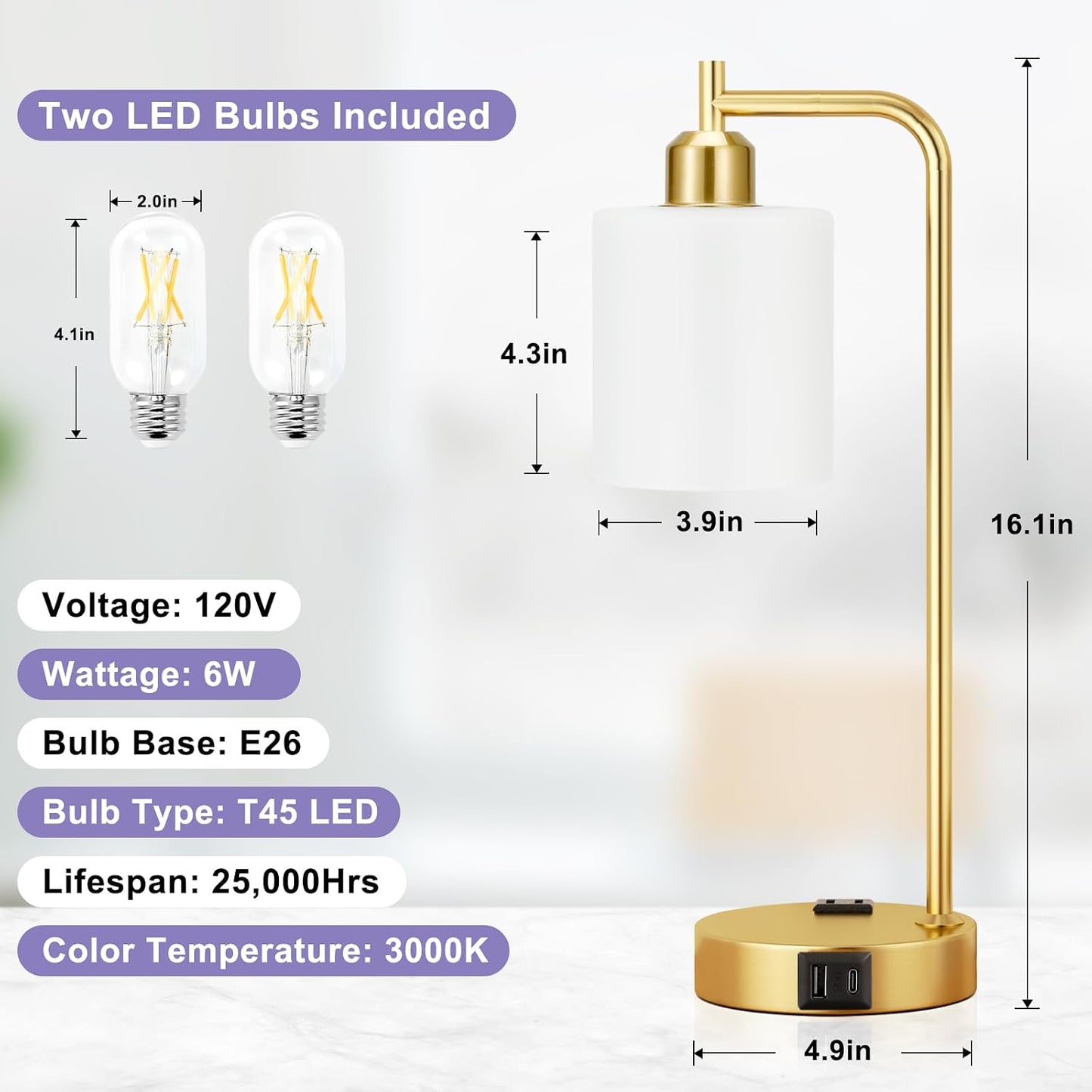 Industrial Touch Lamps for Nightstand Set of 2, 3-Way Dimmable Bedside Lamp