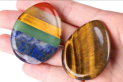 2PCS Worry Stone for Anxiety Tigers Eye Amethyst Healing Crystals Hand Thumb Stones Pocket Gemstones Meditation Accessories Oval Crystal Natural Relax Palm Stone Anxiety Relief Items Stocking Stuffers