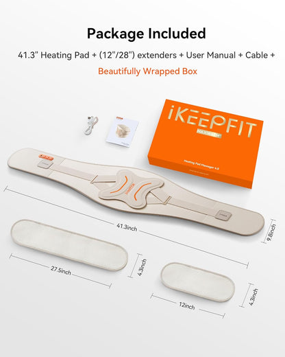 IKEEPFIT Portable Heating Pad for Back, FSA Eligible HSA, Cordless Heat Belt with Massager for Lower Back Pain Relief, Battery Powered 8000 mAh Rechargeable, MAXwarm 3.0, Gift for Women Men 90-310 lb