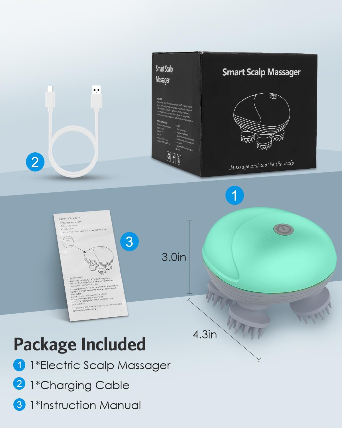 AMIR Upgraded Electric Scalp Massager, Portable Head Massager with Kneading 96 Massage Nodes, Handheld Head Scratcher Massager for Stress Relax and Pain Relief, Ideal Valentine‘s Day Gift for Her/Him